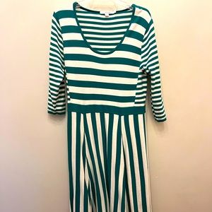 Boden green and white striped dress